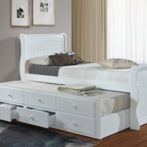 Captain Bed Featuring Trundle Bed and 3 Drawers - White