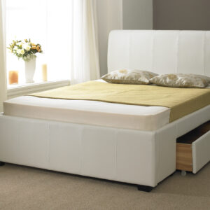 White Faux Leather Drawer Bed- Double (4'6ft)