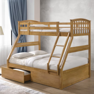 Children's Three Sleeper Bunk Bed Inc. Drawers - Oak Finish