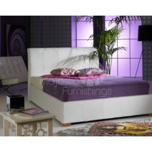 White Leather Ottoman Faux Leather Bed - Small Double - FAULTY (COLOUR IS FADING)