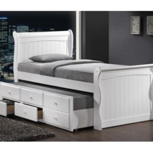 White Captain Bed + Guest Trundle Bed inc 3 Drawers