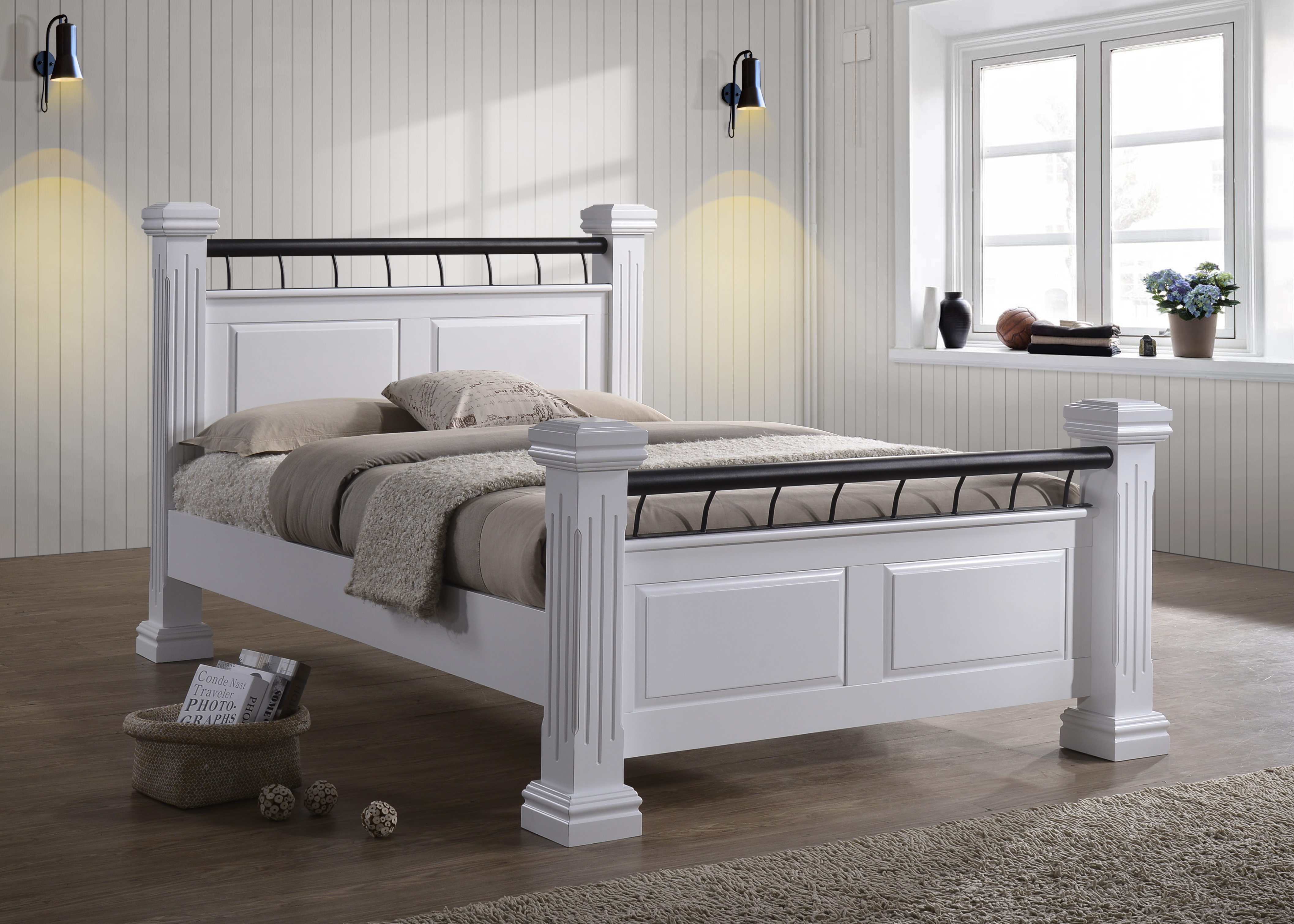 White Wooden Rolo Bed 5ft Majestic Furnishings