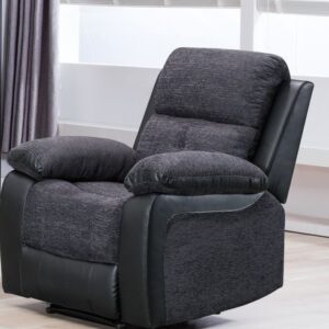 FULL DARK GREY FABRIC/HALF LEATHER RECLINER SOFA CHAIR