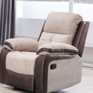 FULL BEIGE COLOUR FABRIC/BROWN HALF LEATHER RECLINER SOFA CHAIR