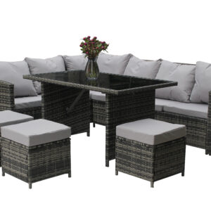 9 Seat Garden Corner Sofa Set with 3 Stools + Glass-top Table -Model: GET-GF0004
