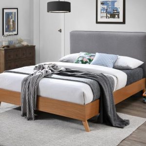 Danish Modern Grey Fabric & Wood Combi Bed
